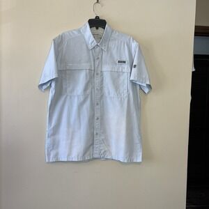 Eddie Bauer Men's Short Sleeve Moisture‎ Wicking Shirt Large Gray White Fishing